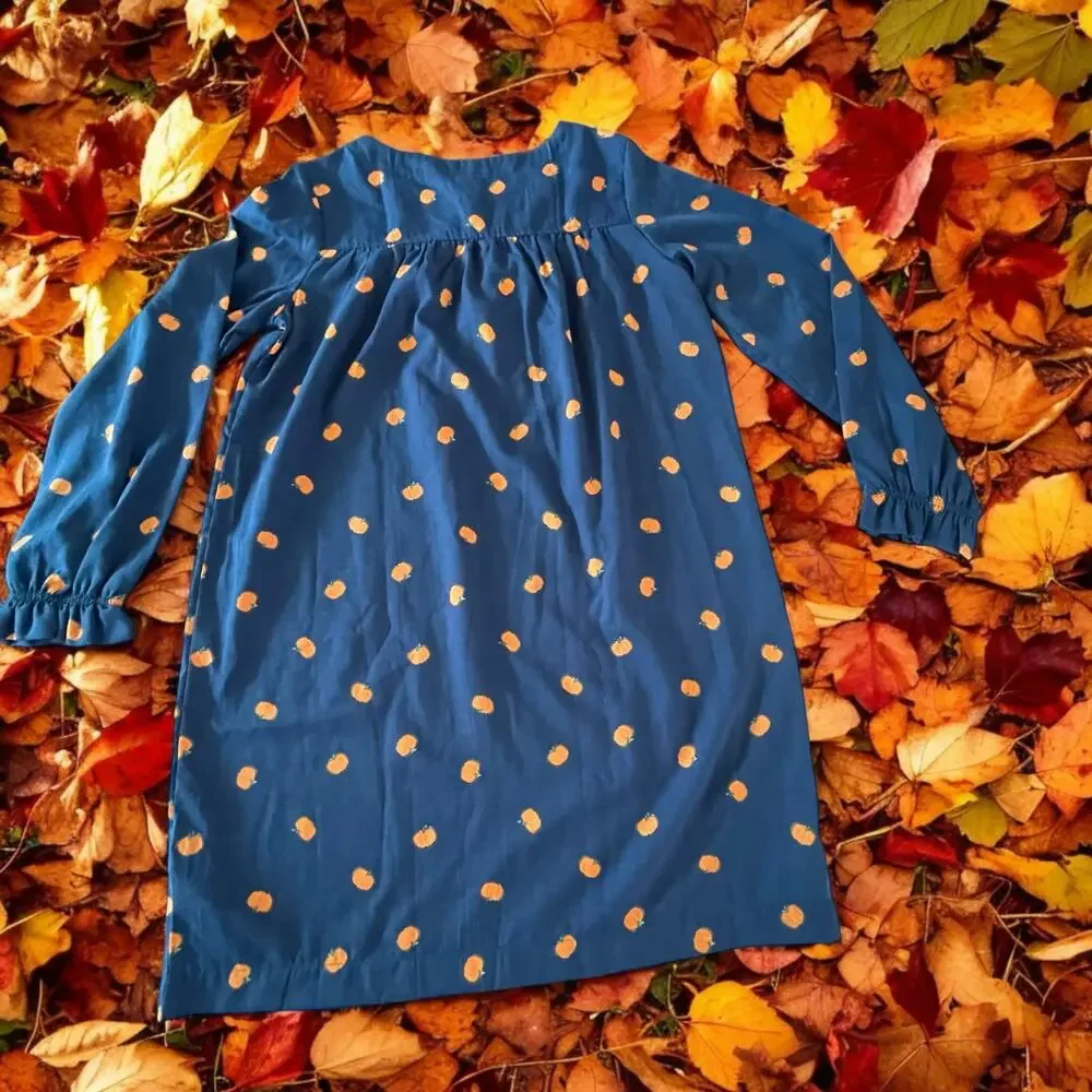 NWT J. Crew Blue Pumpkin Fall Nightdress Ruffles Girls Crewcuts Dress Size XL